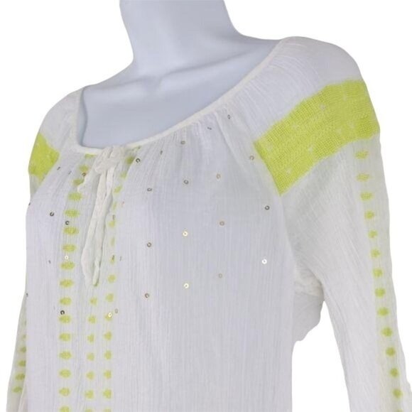 Old Navy women's White with florescent yellow green embroidered swim cover up M - Picture 7 of 8